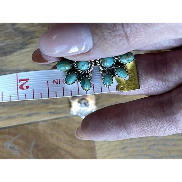 Turquoise Cluster Statement Ring Sterling Silver Southwestern Adjustable 5.5-8 - Picture 6 of 12